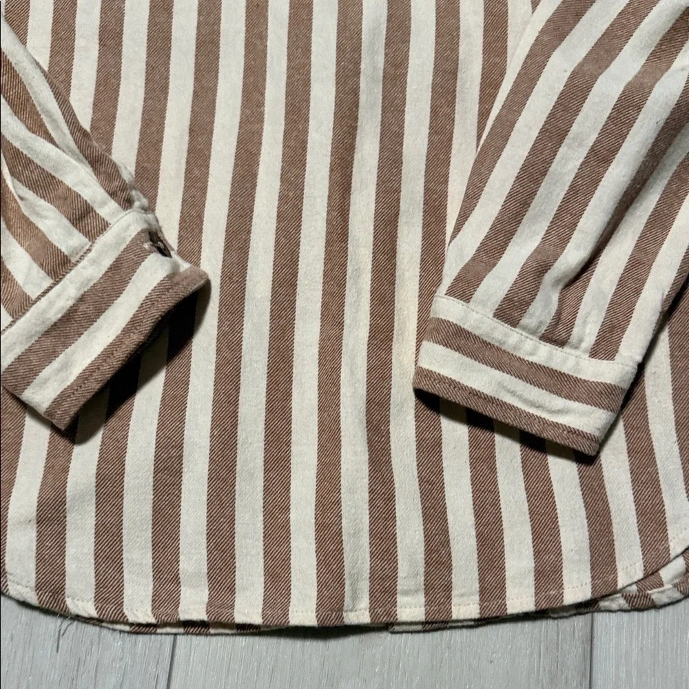 Rylee & Cru Striped Brown & Cream Boys Button-Up Shirt Long Sleeve  size 12-14y